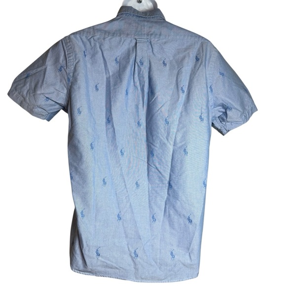 Ralph Lauren Men’s Blue Button Down All Over Pony Short Sleeve Medium Preppy EUC - Picture 2 of 7